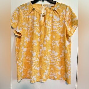 Michael Kors Yellow and White Short Sleeve Blouse